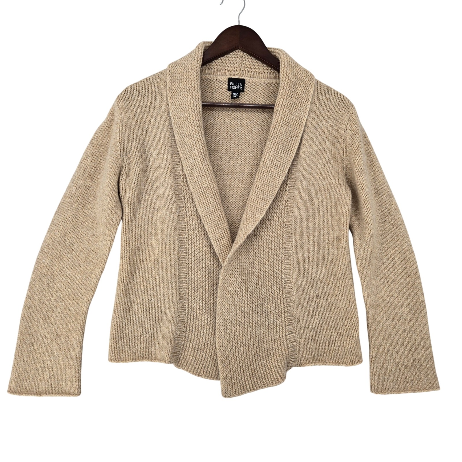Eileen Fisher Xs Wool Mohair Cardigan Womens Tan Shawl Collar Minimalist Luxury